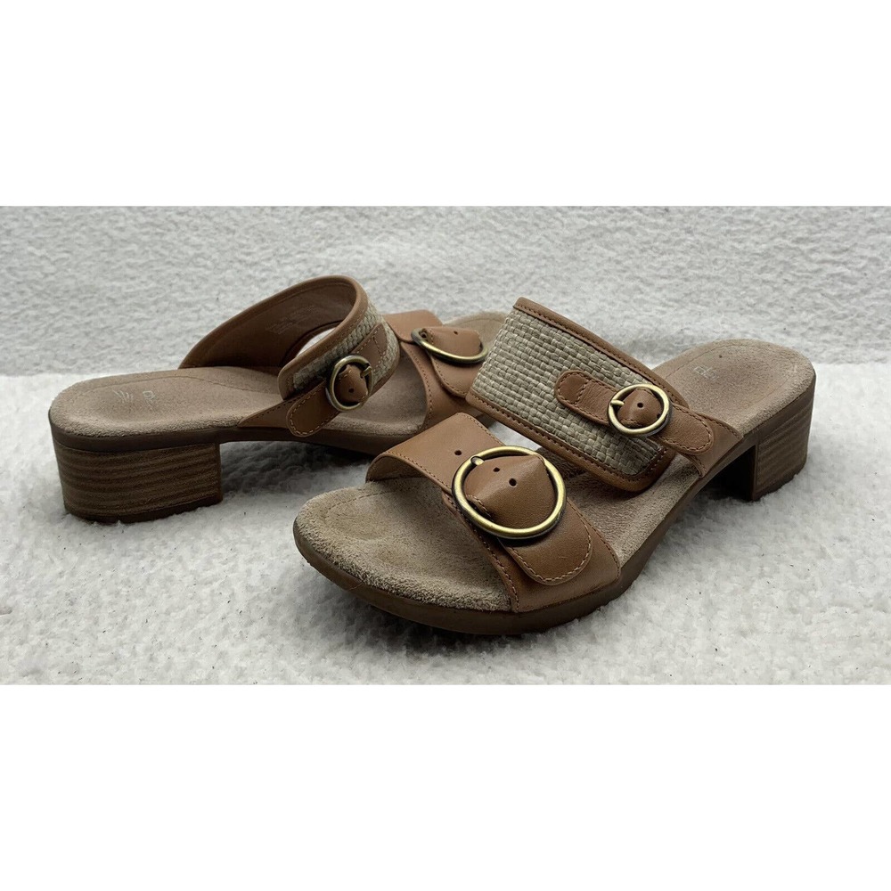Dansko Debby Wedge Sandals Womens 39 Full Grain‎ Raffia Tan Brown Leather Woven